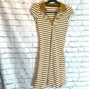 ⭐️ MKM Designs mustard yellow white stripe fitted polo rugby dress cup sleeves S